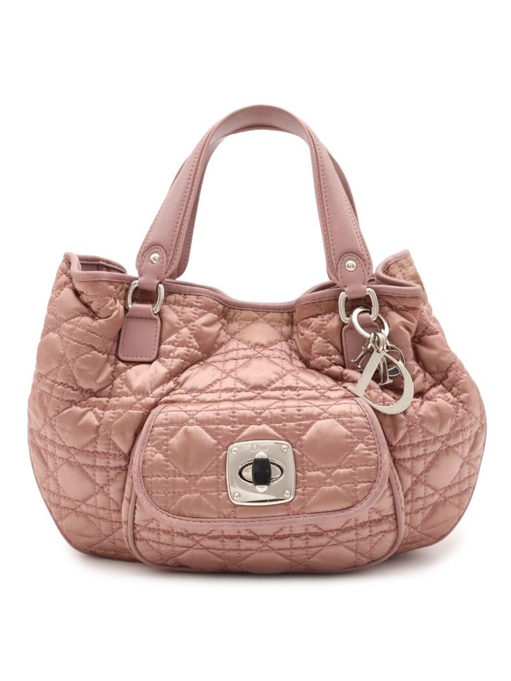 Dior Cannage Medium Tote Bag Nylon Pink Silver